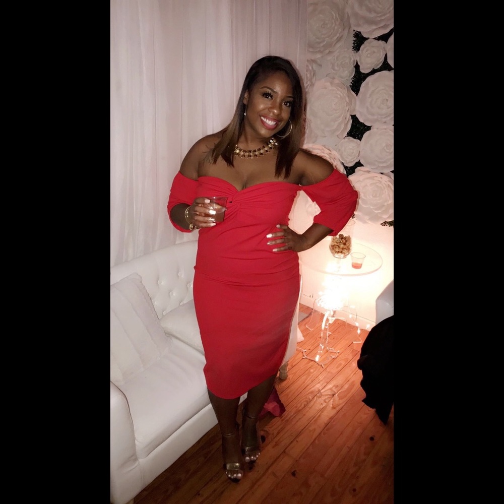 Red midi cold shoulder dress